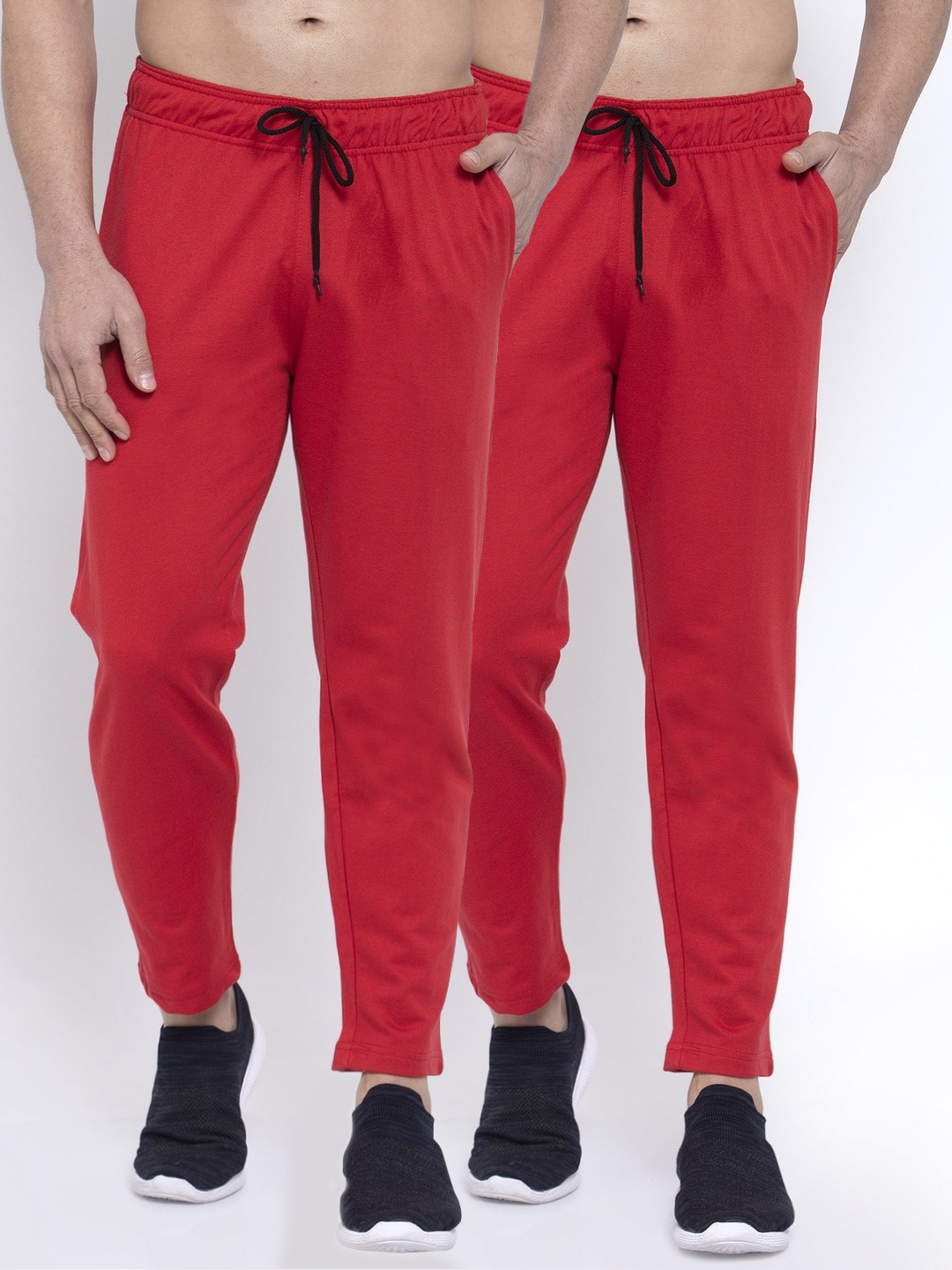 

NEUDIS Men Pack Of 2 Red Solid Structured-Fit Track Pants