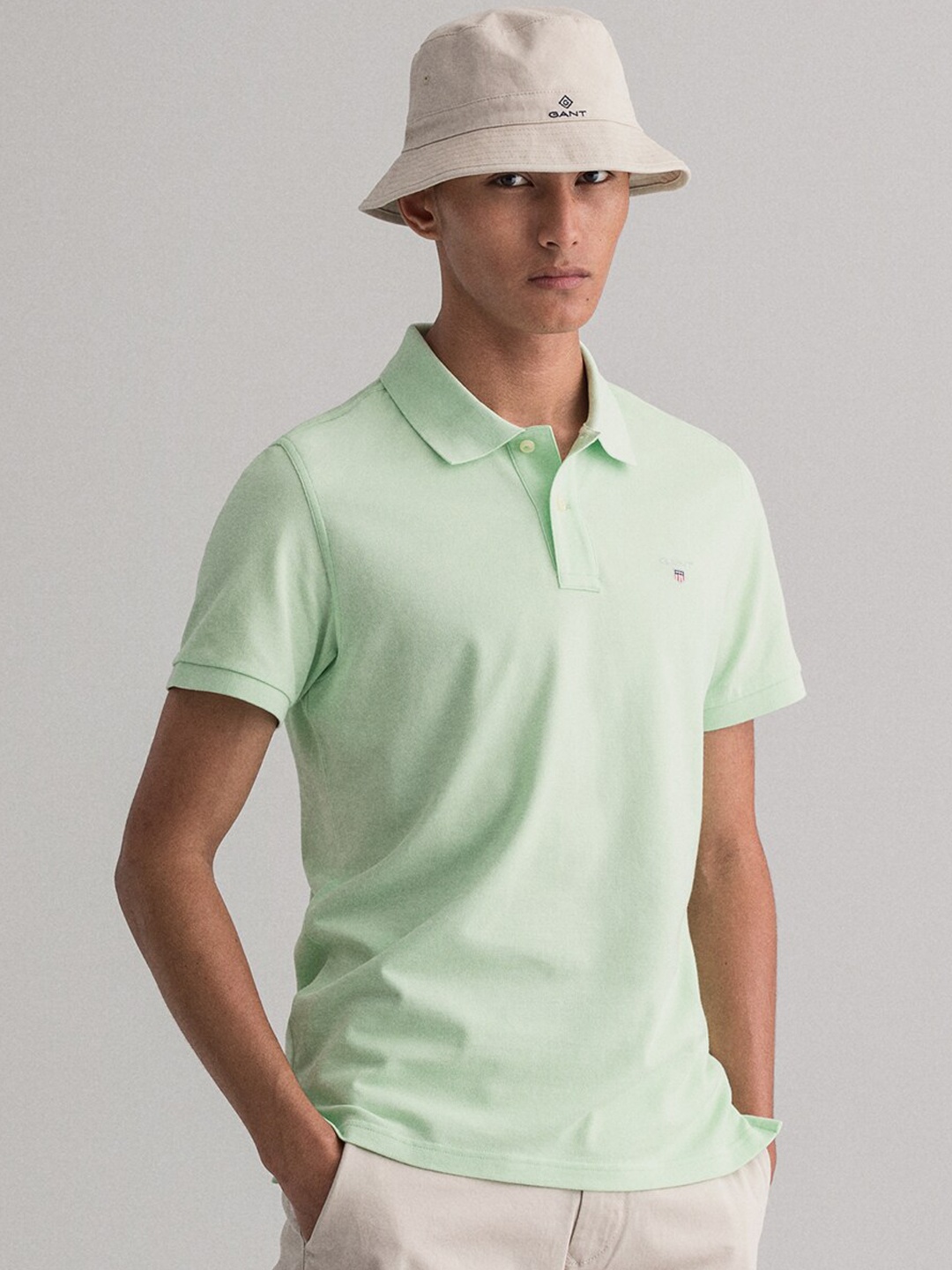 

GANT Men Green Solid Polo Collar T-shirt