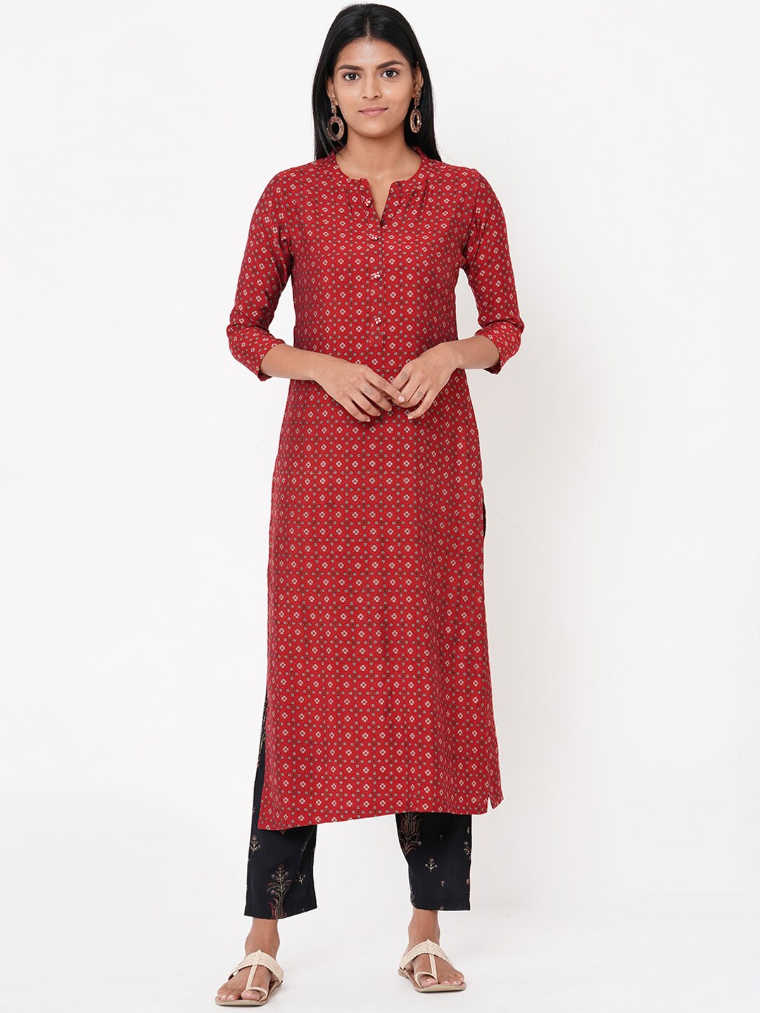 

FASHOR Women Red & Black Printed Kurta with Palazzos