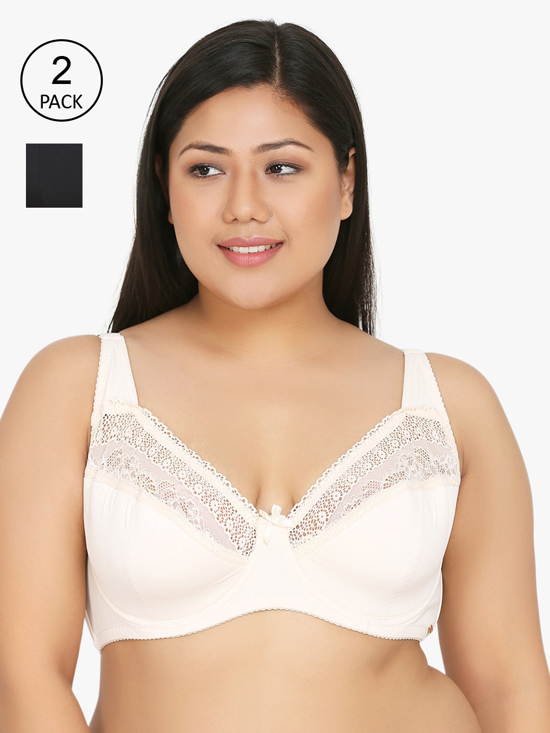 

Curvy Love Plus Size Beige Black Solid Underwired Lightly Padded Plunge Bra CL-15 BEIGE BLACK-C20
