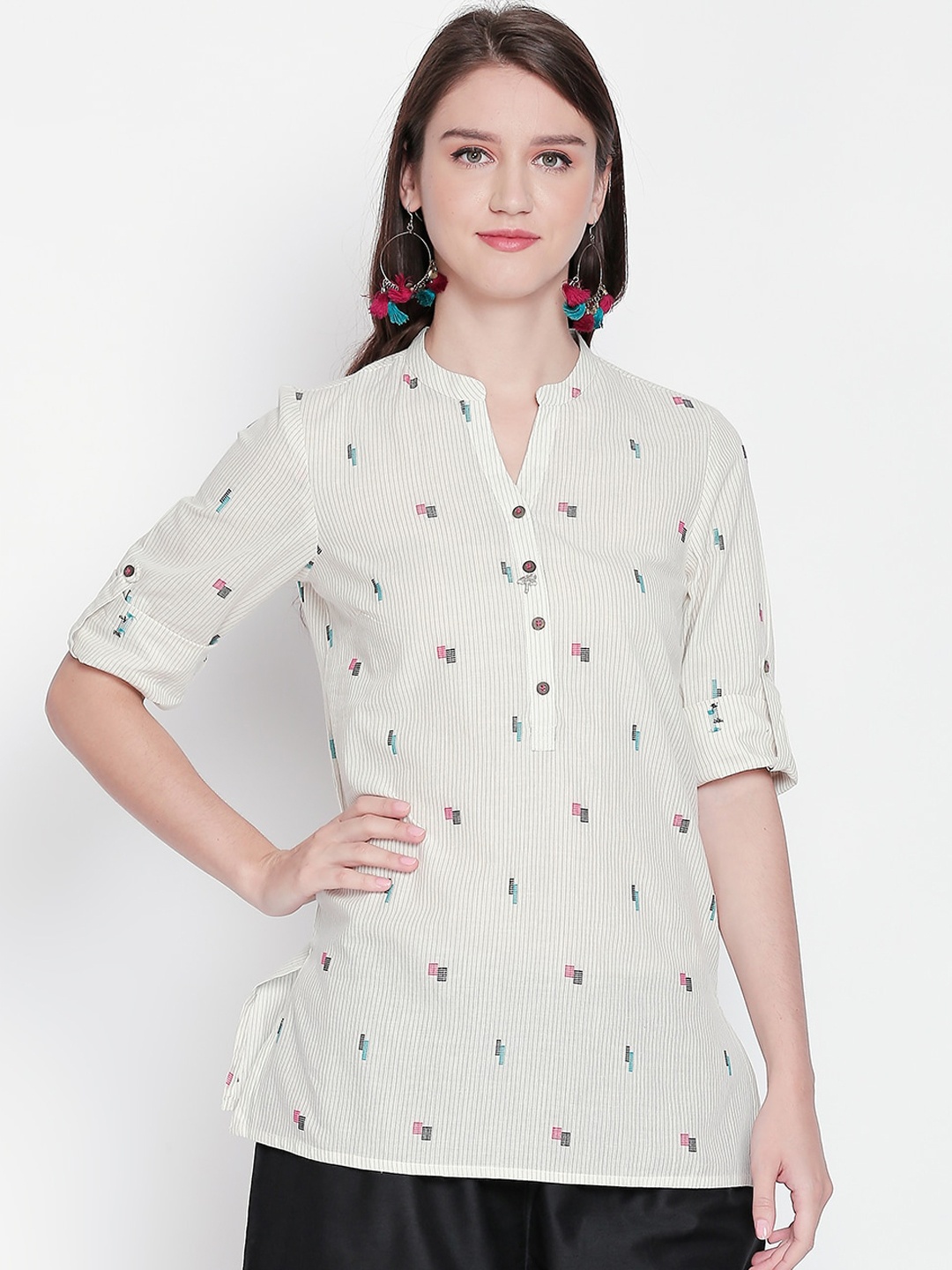 

AKKRITI BY PANTALOONS Women Off White Self Design