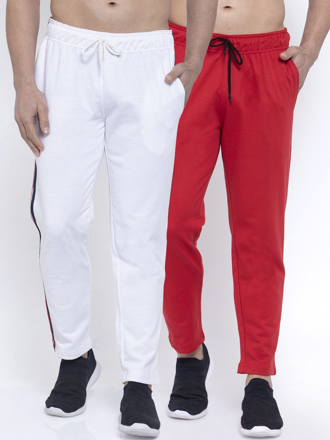 

NEUDIS Men Pack Of 2 Solid Structured-Fit Track Pants, Red