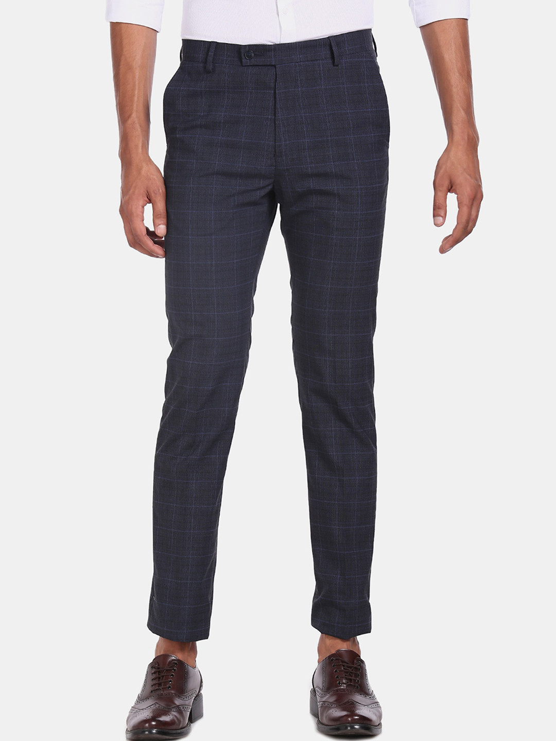 

Arrow Men Blue Regular Fit Checked Regular Trousers