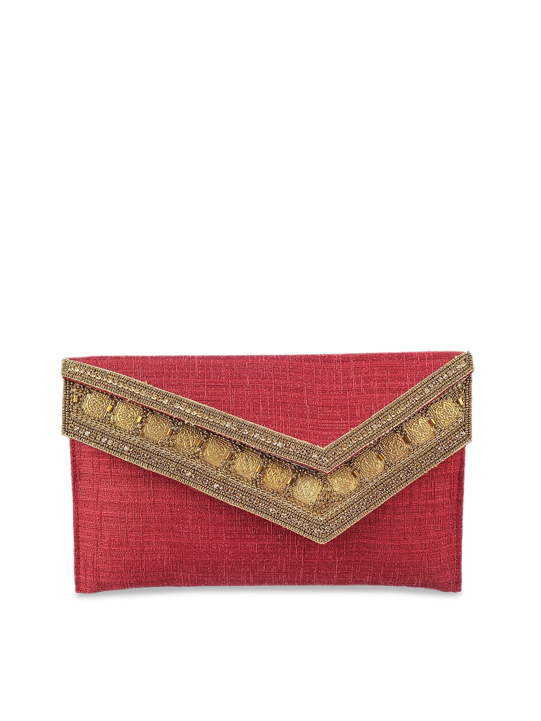 

Metro Maroon & Gold-Toned Embellished Embellished Clutch