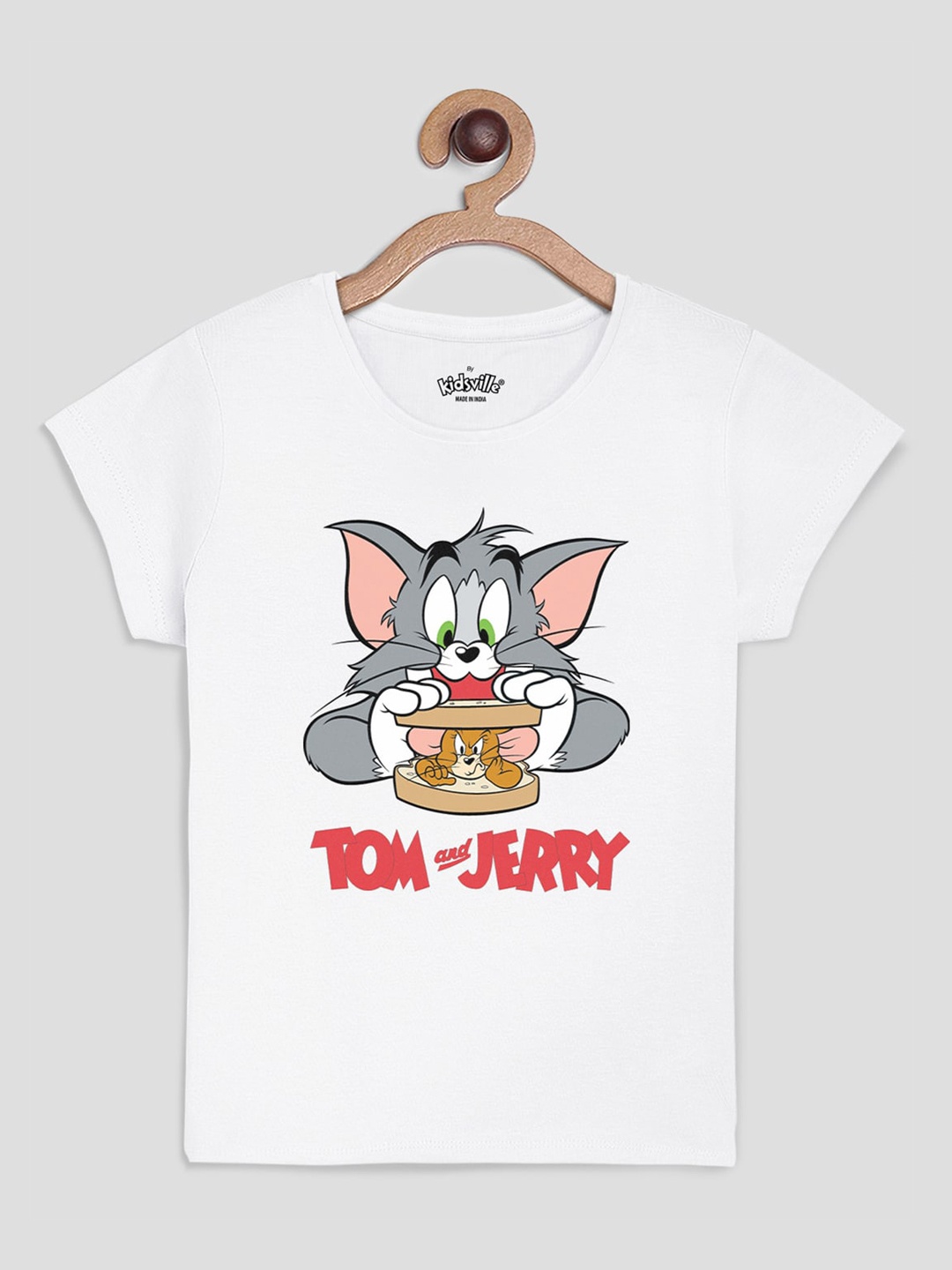 

Kids Ville Tom & Jerry Featured White T-shirt for Girls