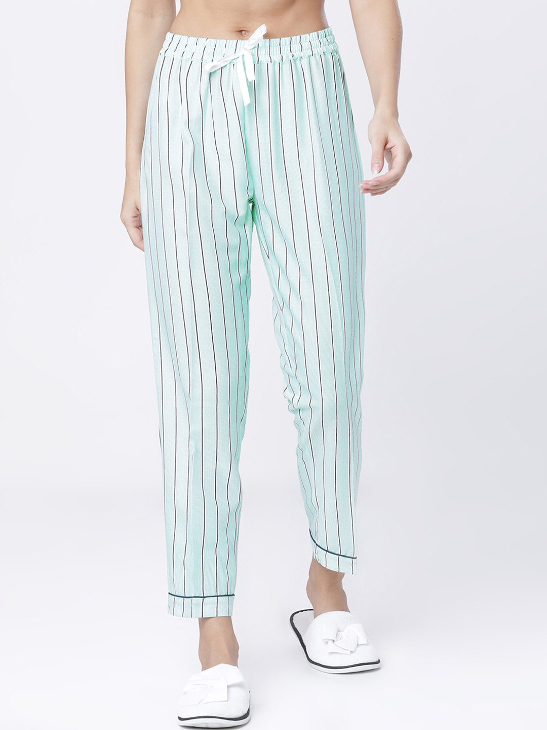 

Tokyo Talkies Women Green & Navy Blue Striped Lounge Pants