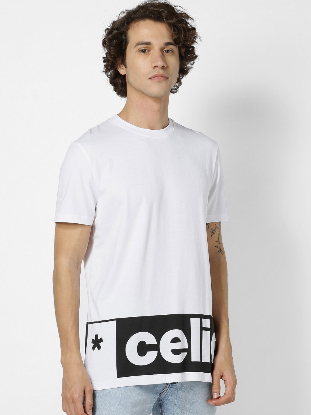 Celio Men White Printed Round Neck T-shirt