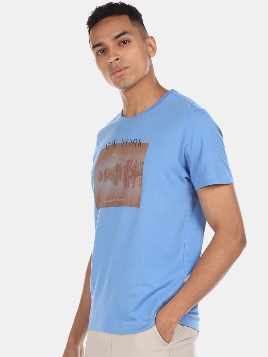 

Arrow Sport Men Blue Printed Round Neck T-shirt