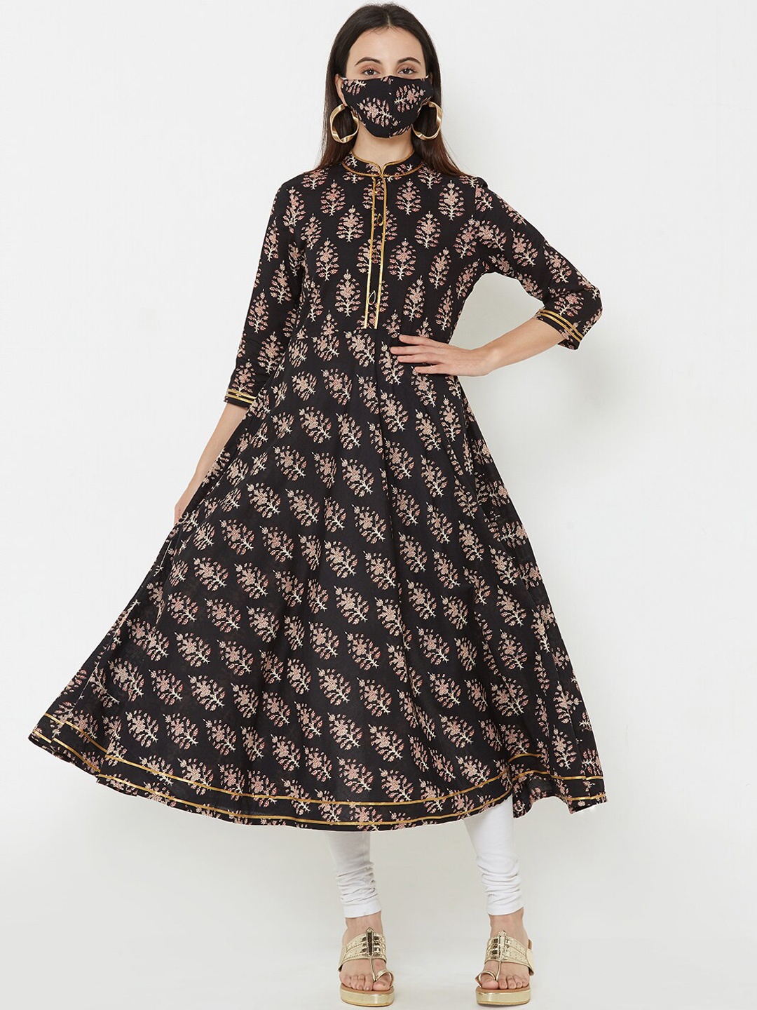 

FASHOR Women Black Beige Ethnic Motifs Printed Kurta