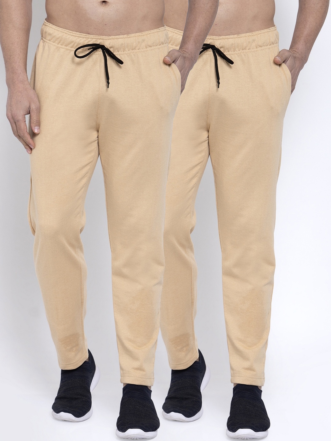 

NEUDIS Men Pack of 2 Beige Solid Structured-Fit Track Pants