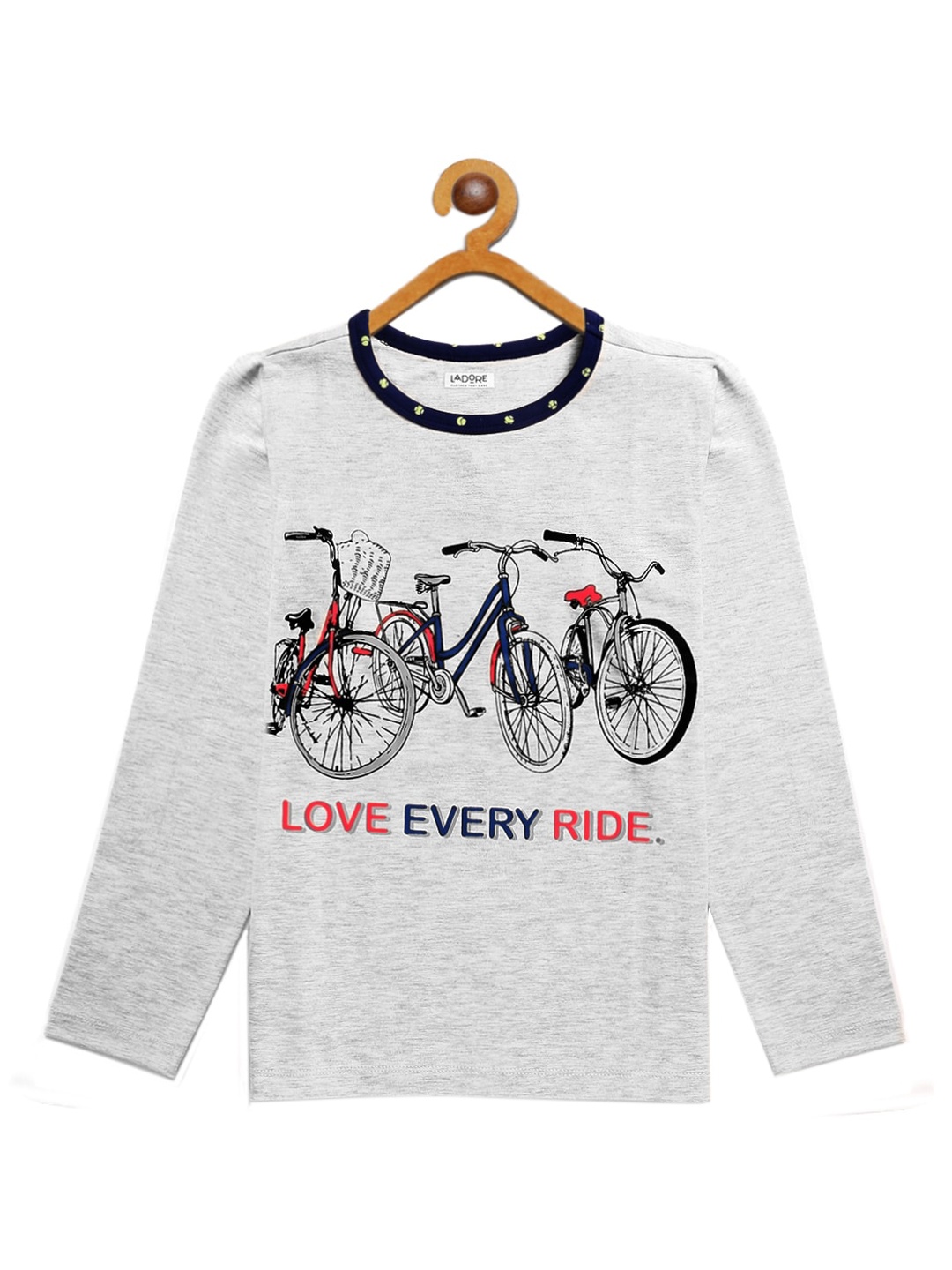 

LAdore Unisex Kids Grey Melange Printed Round Neck T-shirt