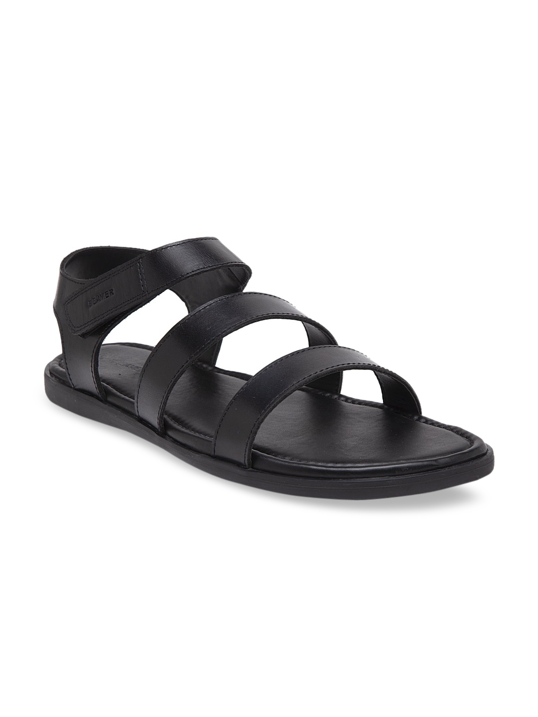 

BEAVER Men Black Leather Comfort Sandals