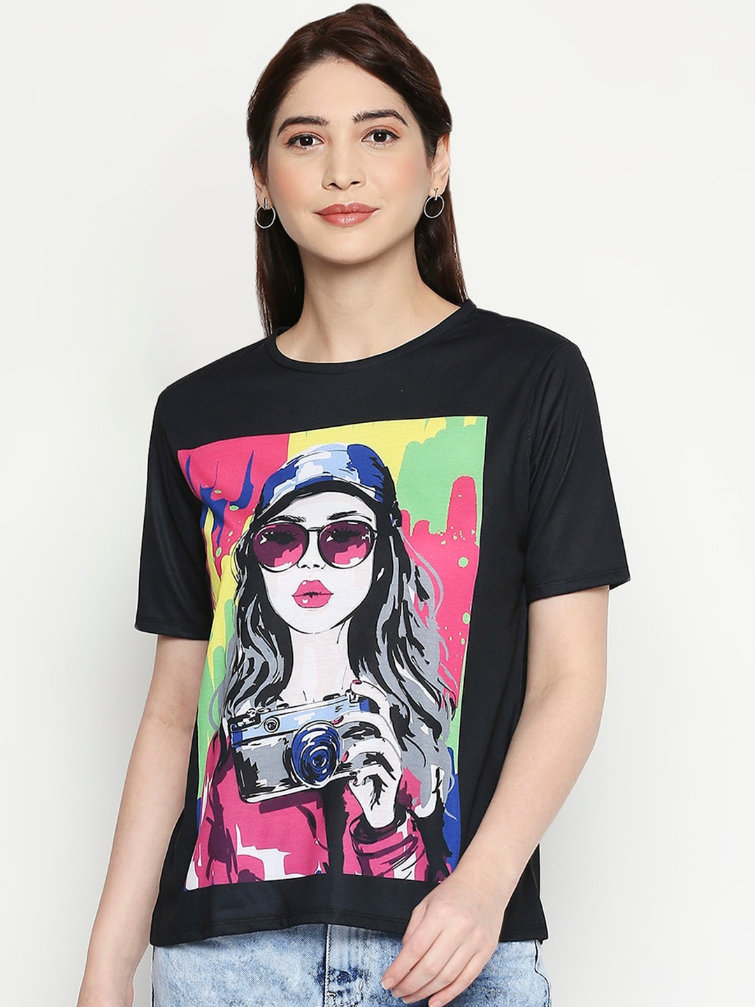 

People Women Black Printed Top