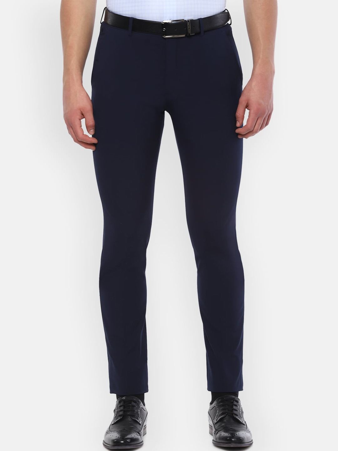 Louis Philippe Men Navy Blue Slim Fit Solid Formal Trousers