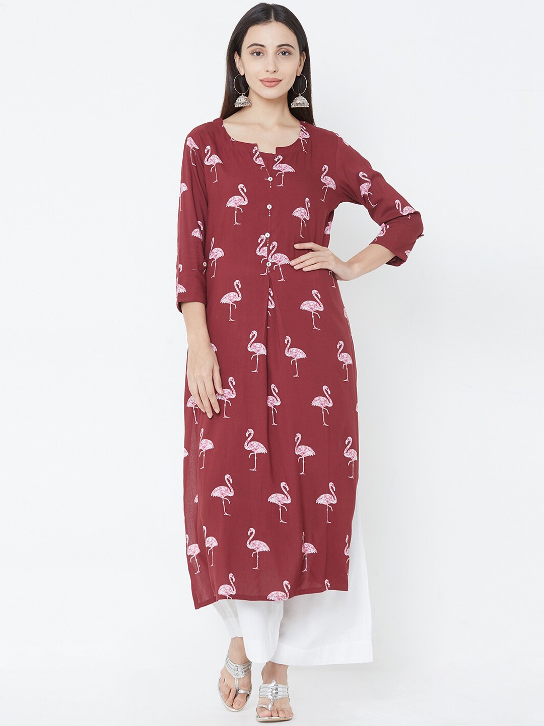

FASHOR Brown Printed Round Neck Regular Sleeves Kurta
