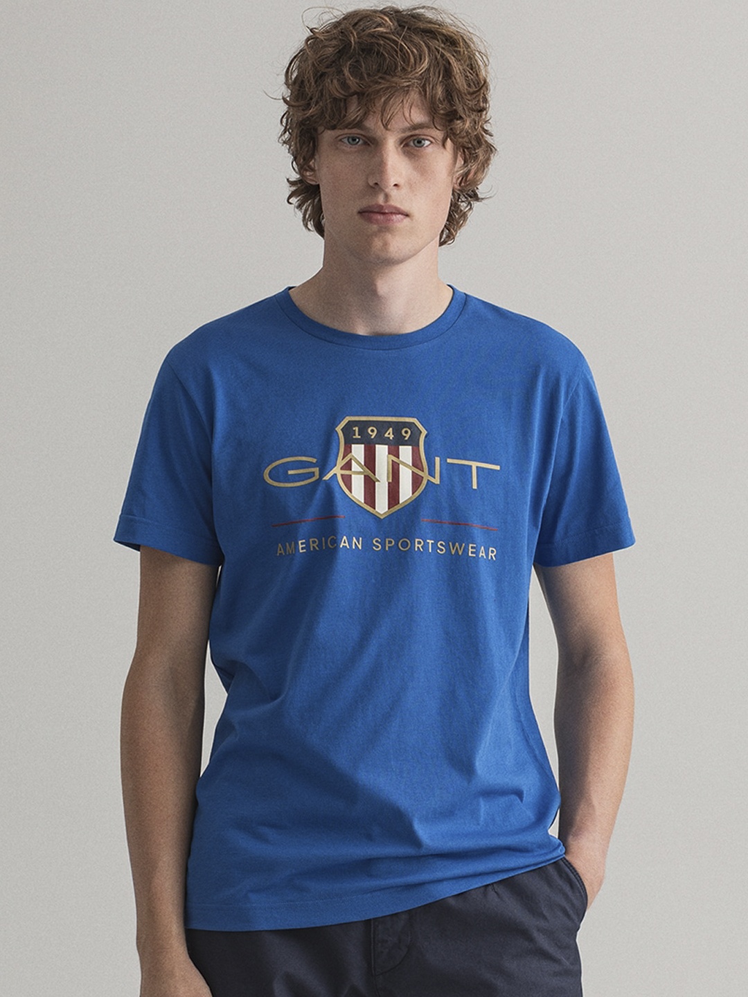 

GANT Men Blue Printed Round Neck T-shirt