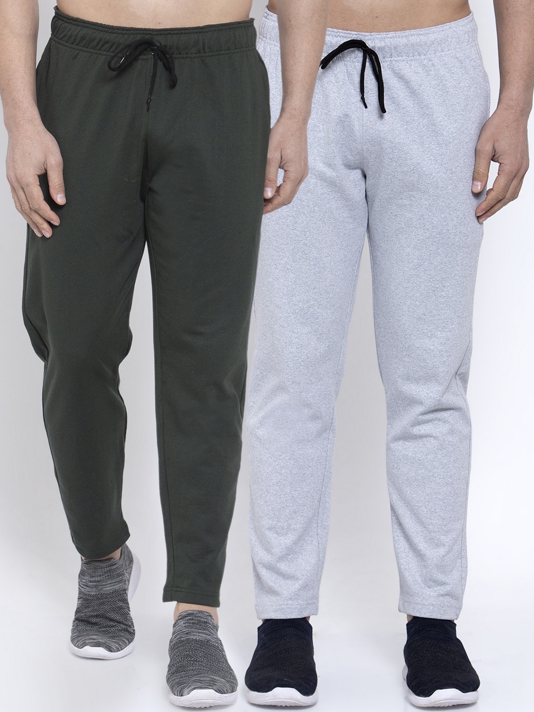 

NEUDIS Men Pack Of 2 Solid Structured-Fit Cotton Track Pants, Grey