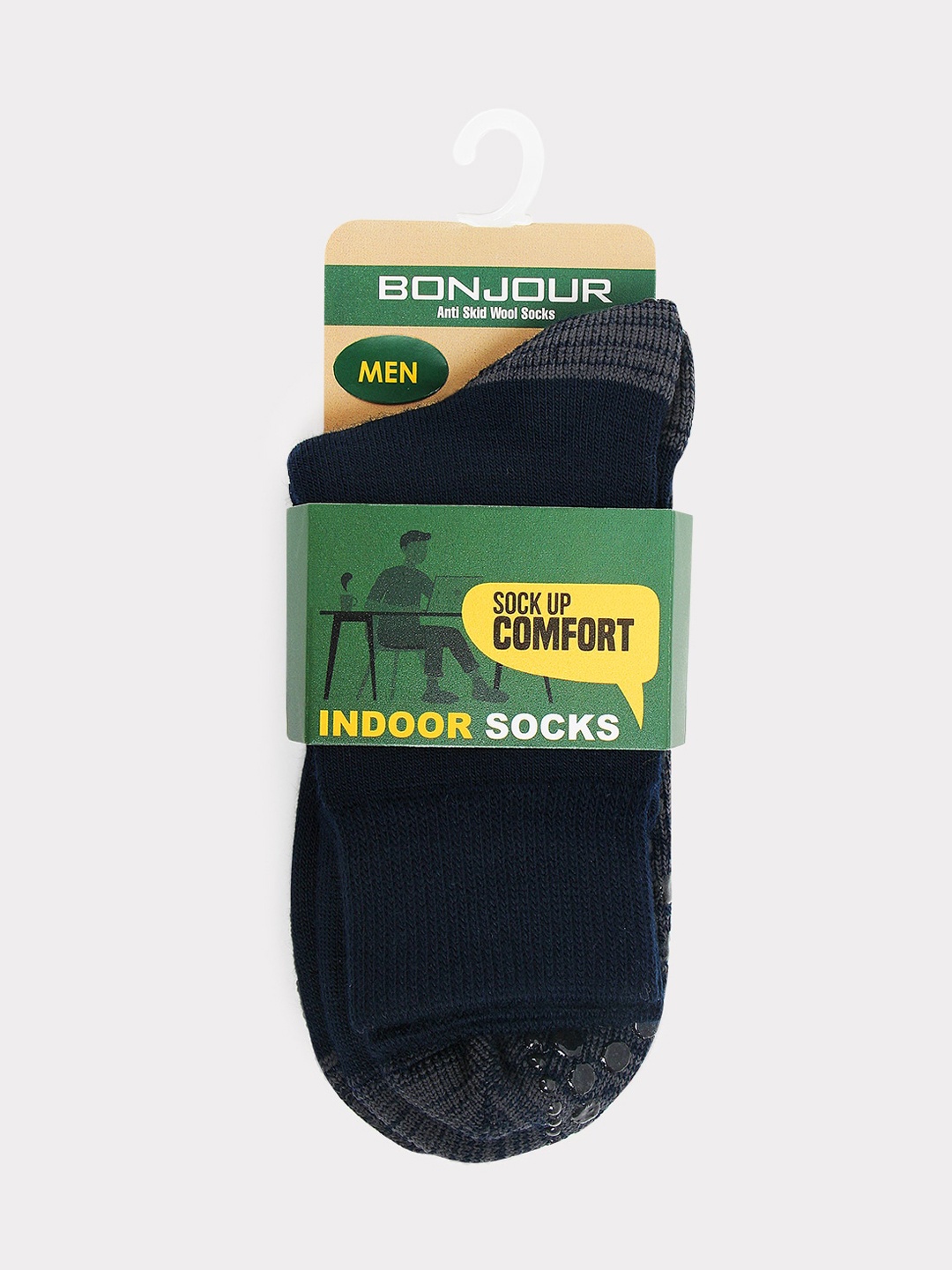 

Bonjour Men Navy Blue Solid Woolen Anti-Skid Calf-Length Socks