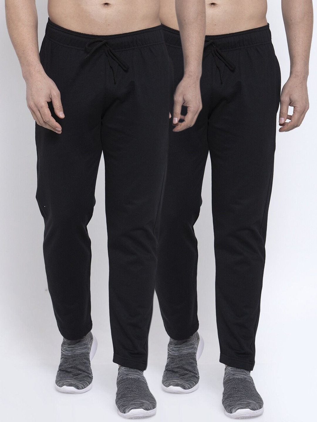 

NEUDIS Men Pack Of 2 Black Solid Structured-Fit Track Pants