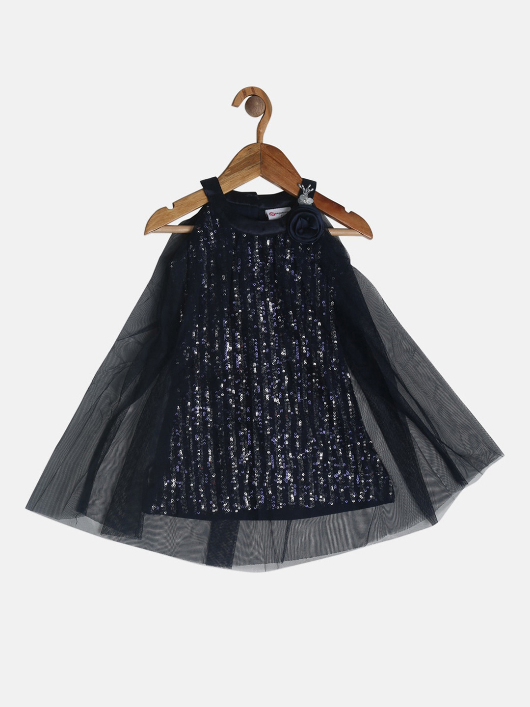 

Peppermint Girls Navy Blue Embellished Cotton A-Line Dress