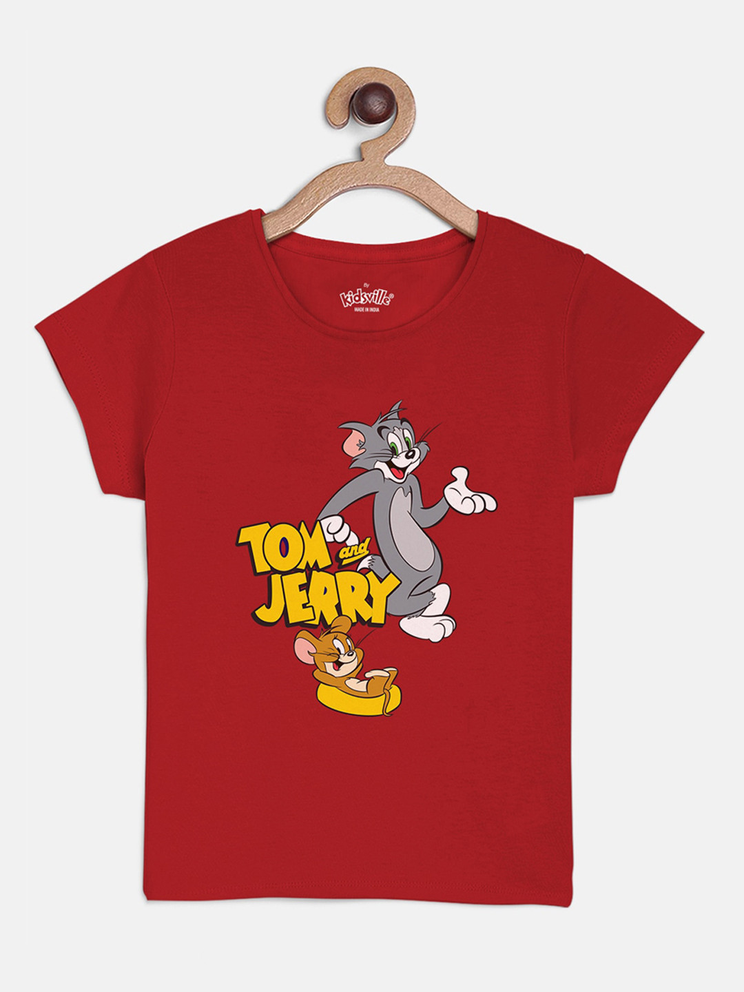 

Kids Ville Girls Brown Tom Jerry Printed Round Neck Pure Cotton T-shirt