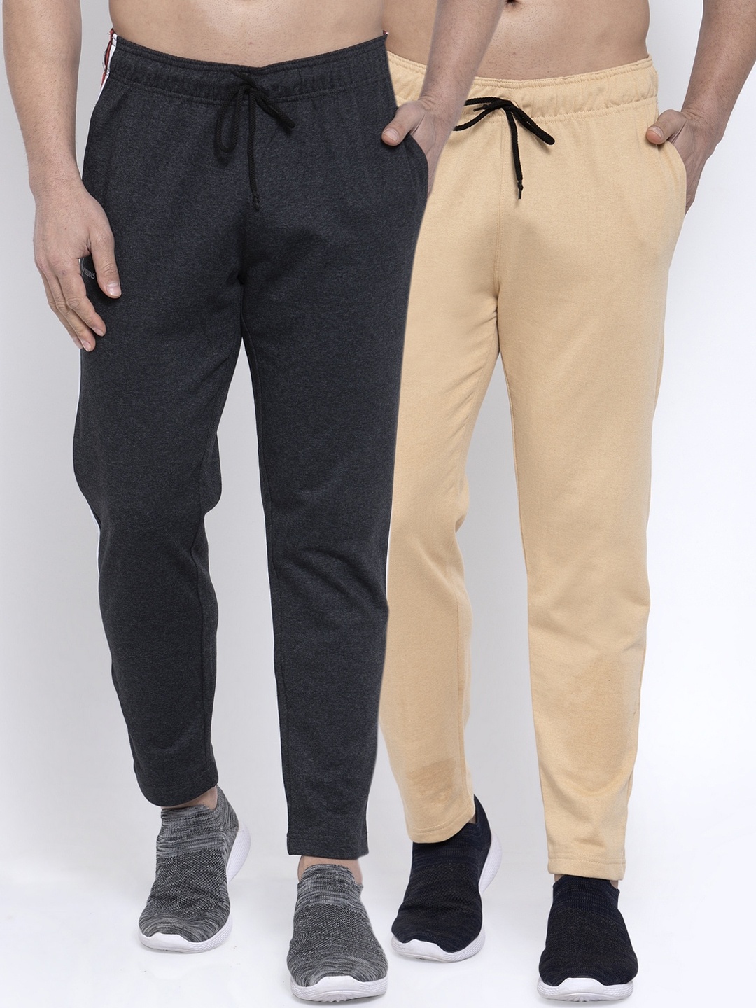 

NEUDIS Men Pack Of 2 Solid Structured-Fit Track Pants, Grey