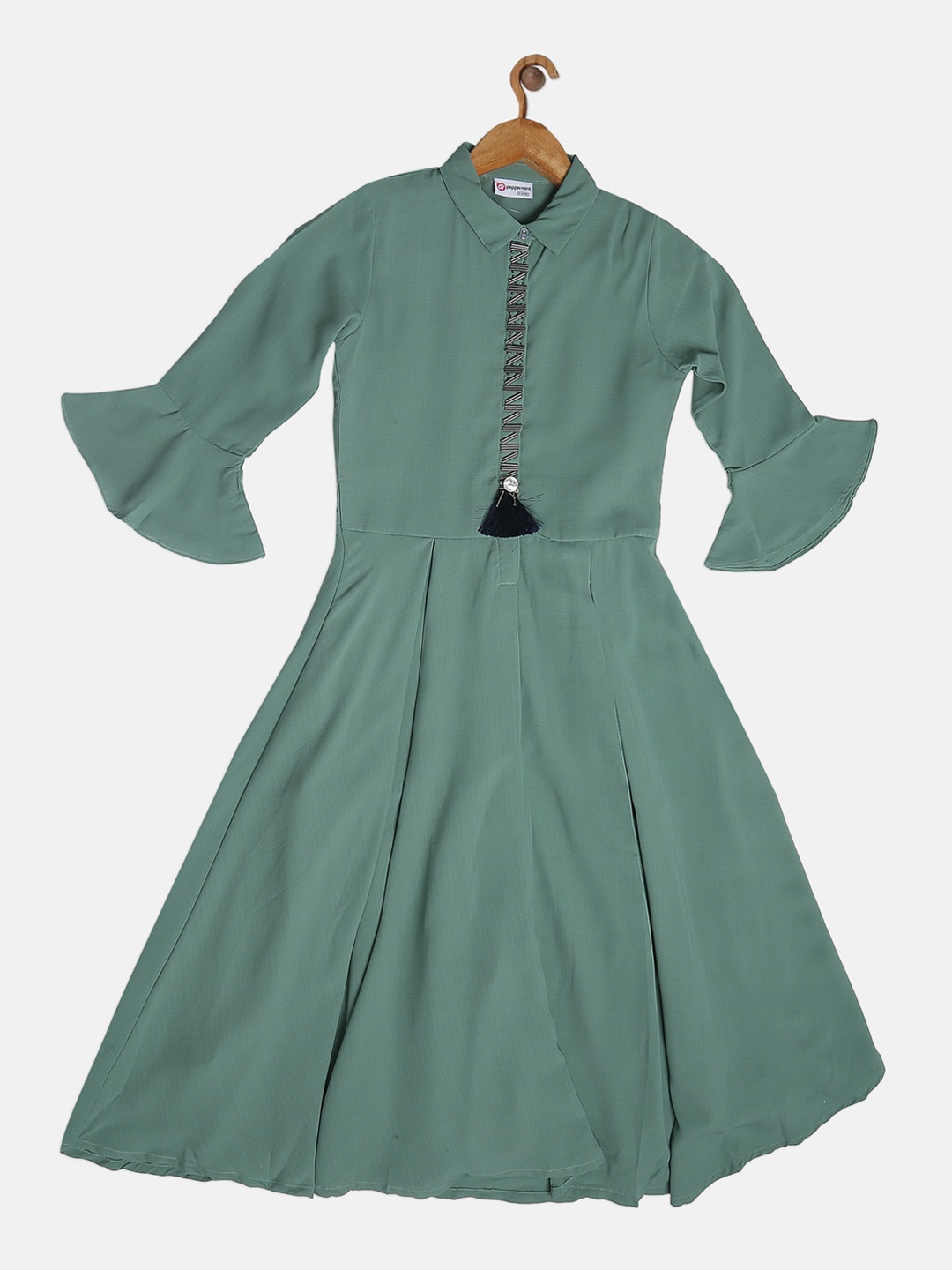 

Peppermint Girls Olive Green Solid Fit and Flare Dress