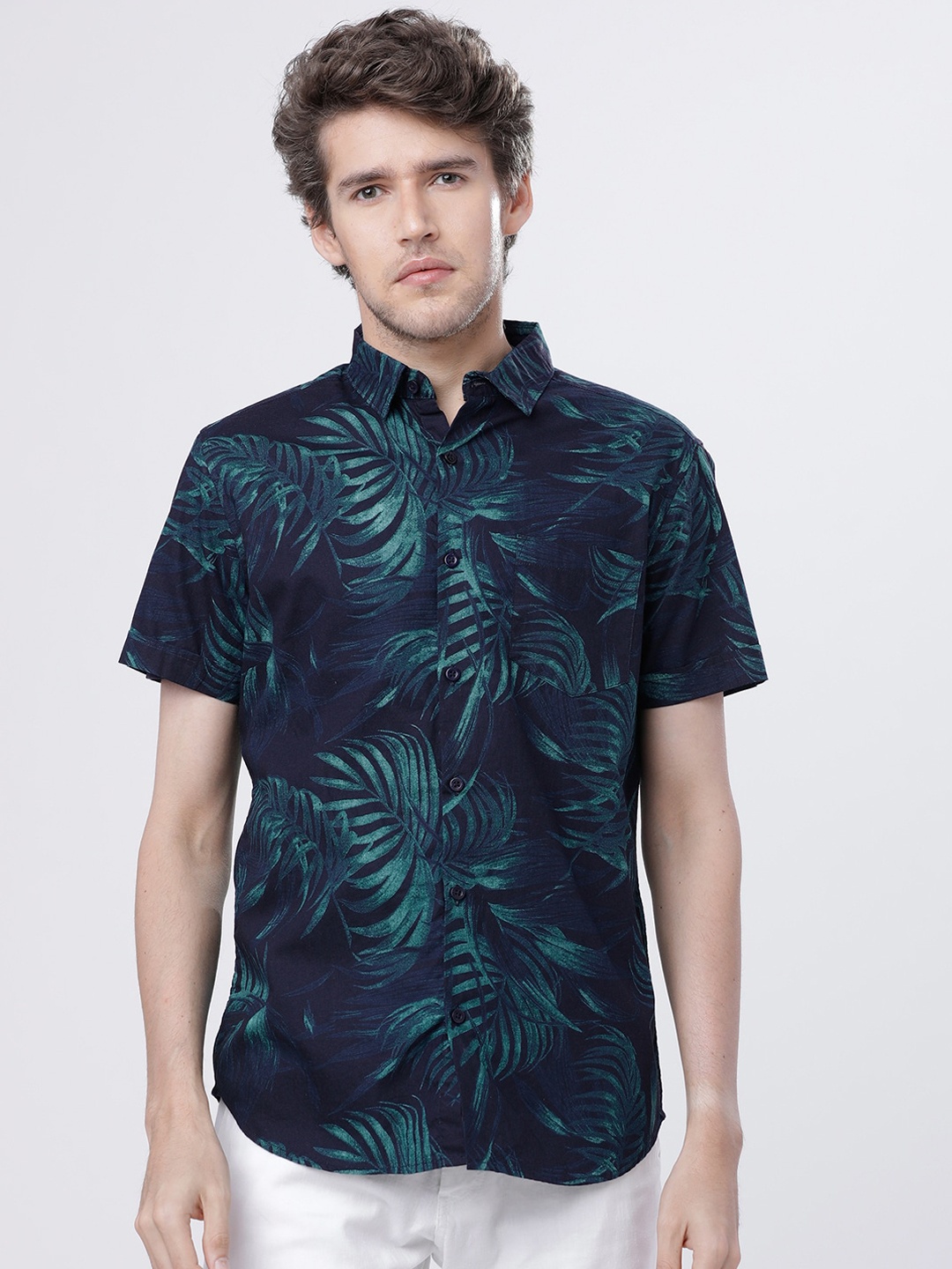 

HIGHLANDER Men Navy Blue & Green Slim Fit Printed Casual Shirt