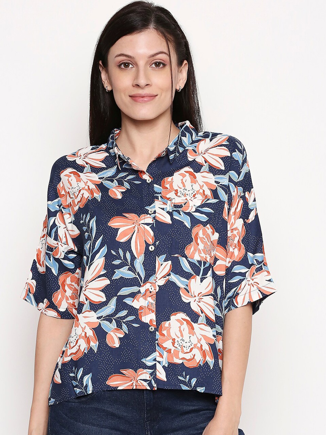 

People Women Blue Regular Fit Printed Casual Shirt