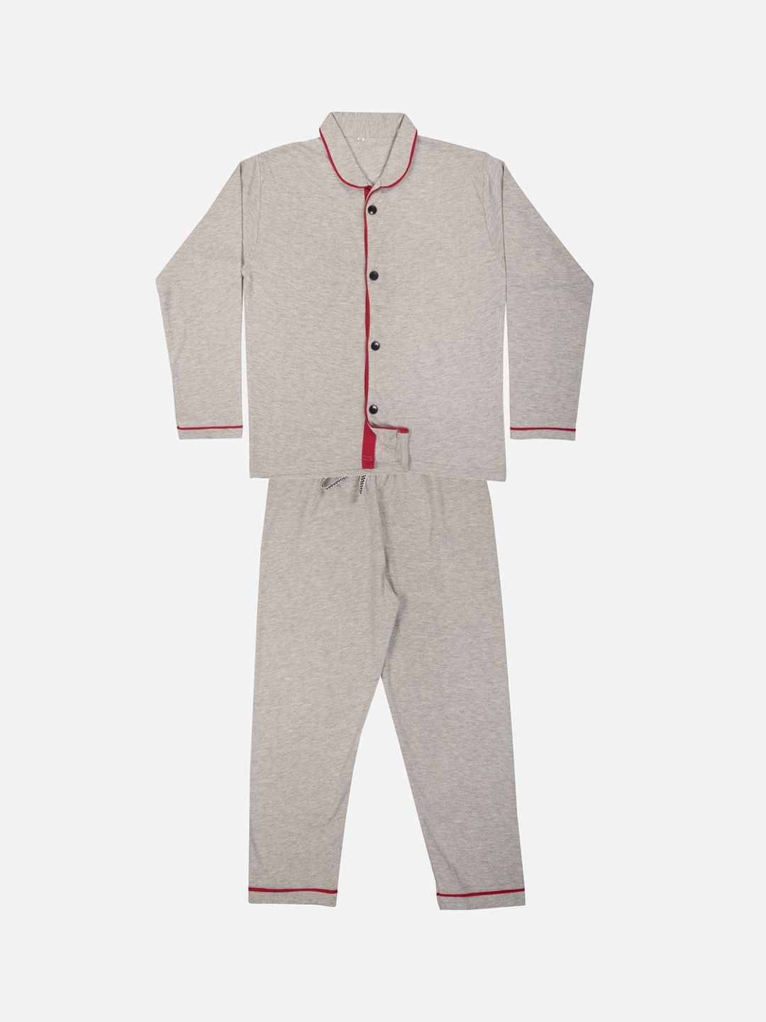 TINY HUG Boys Grey Melange Solid Night Suit