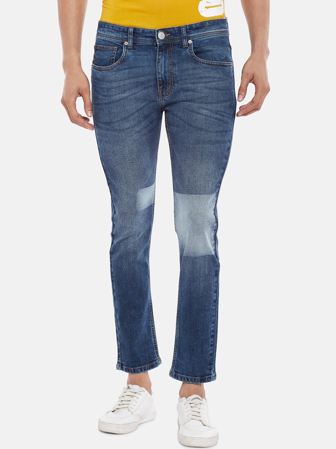 

People Men Navy Blue Skinny Fit Mid-Rise Mildly Distressed Jeans