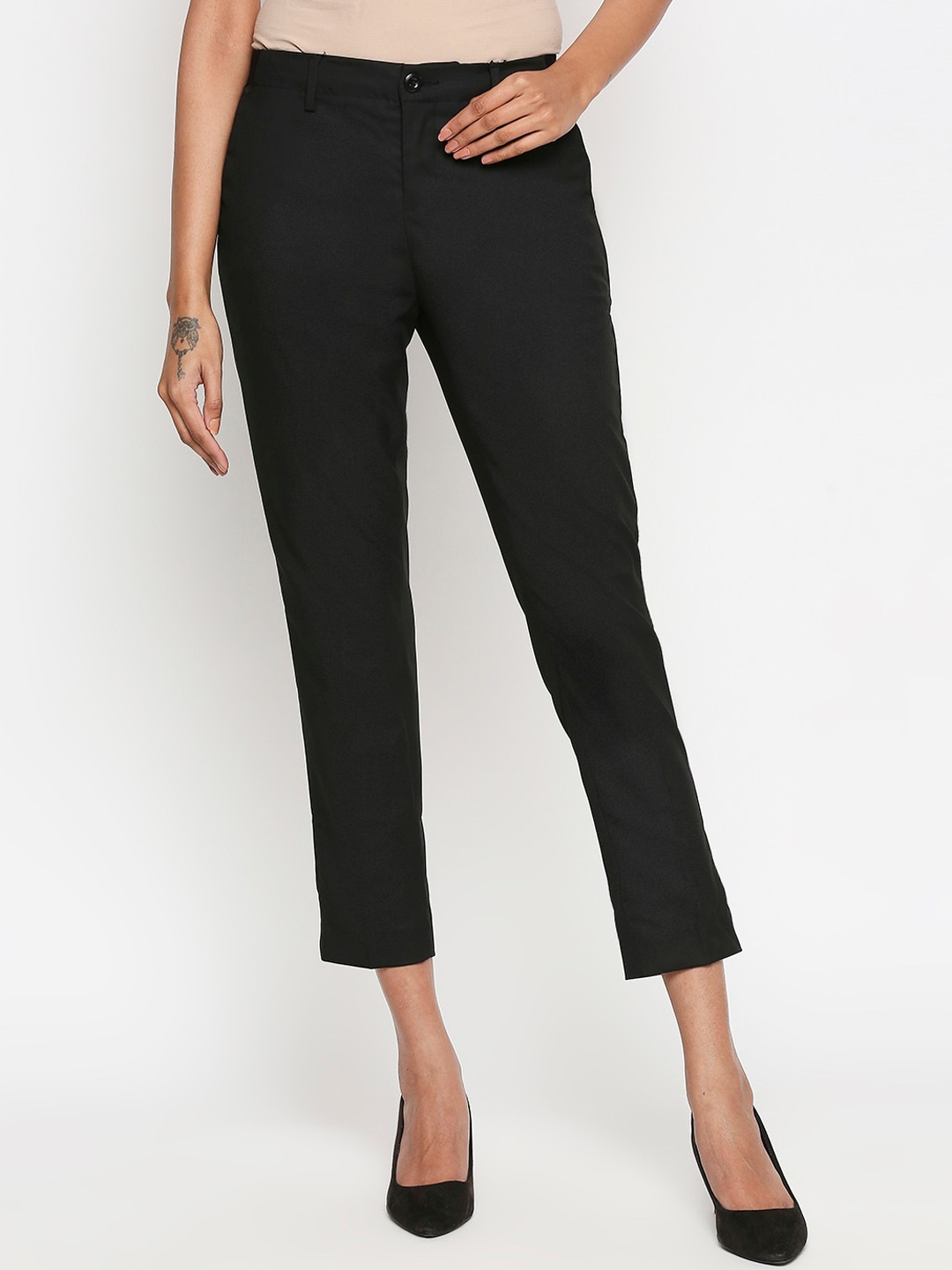

Annabelle by Pantaloons Women Black Slim Fit Solid Regular Trousers