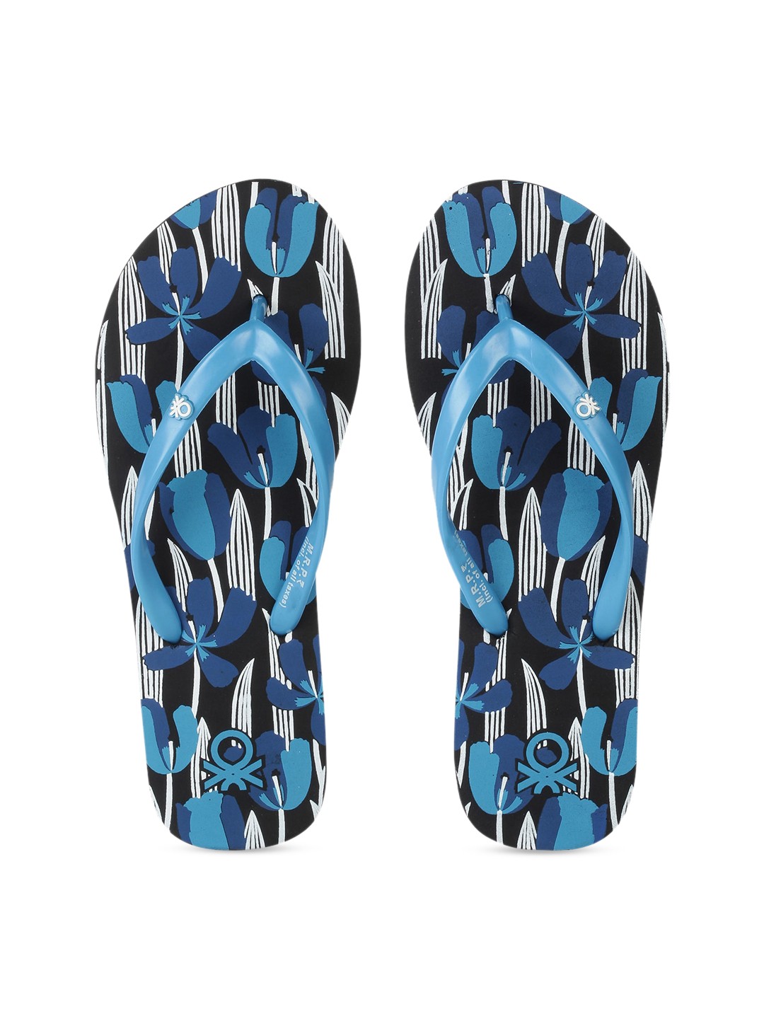 

United Colors of Benetton Women Blue & Black Printed Thong Flip-Flops