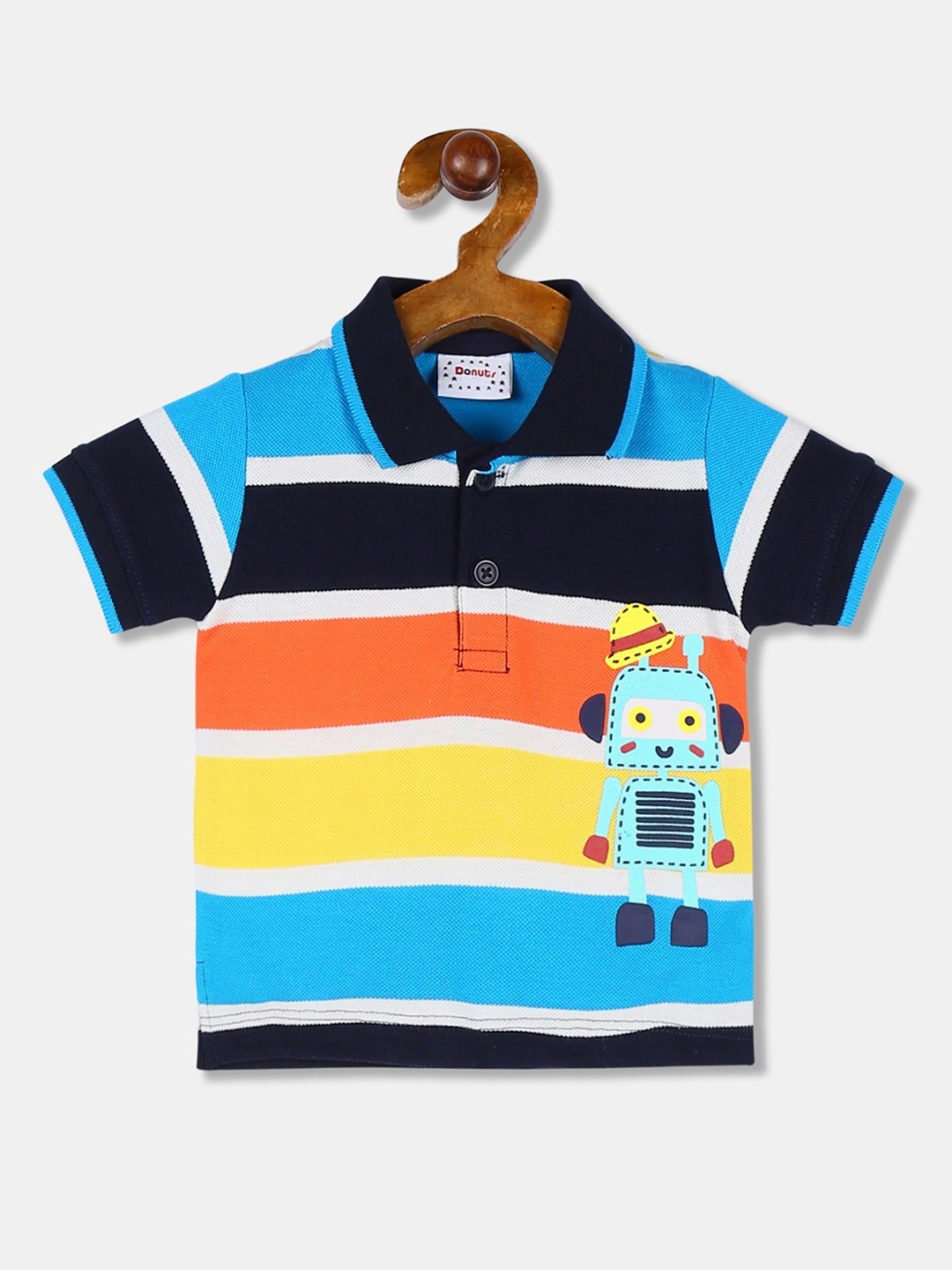 

Donuts Boys Multicoloured Striped Polo Collar T-shirt, Multi