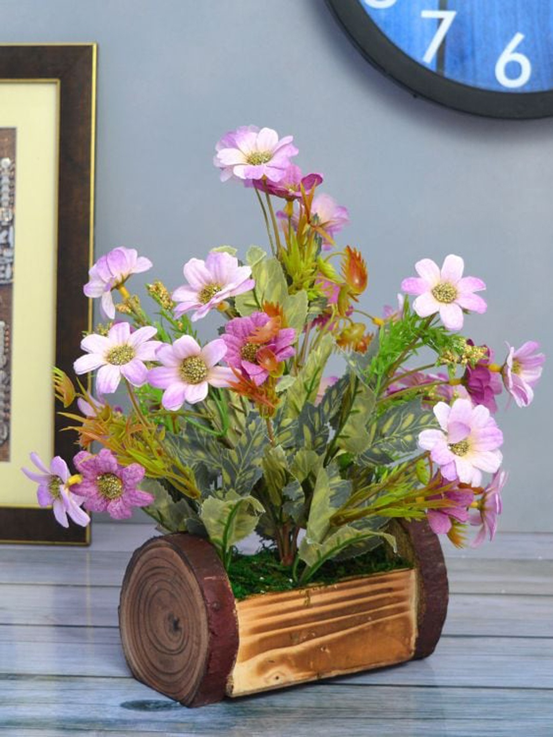

fancy mart Green & Purple Artificial Daisy Flower In Buckle Pot