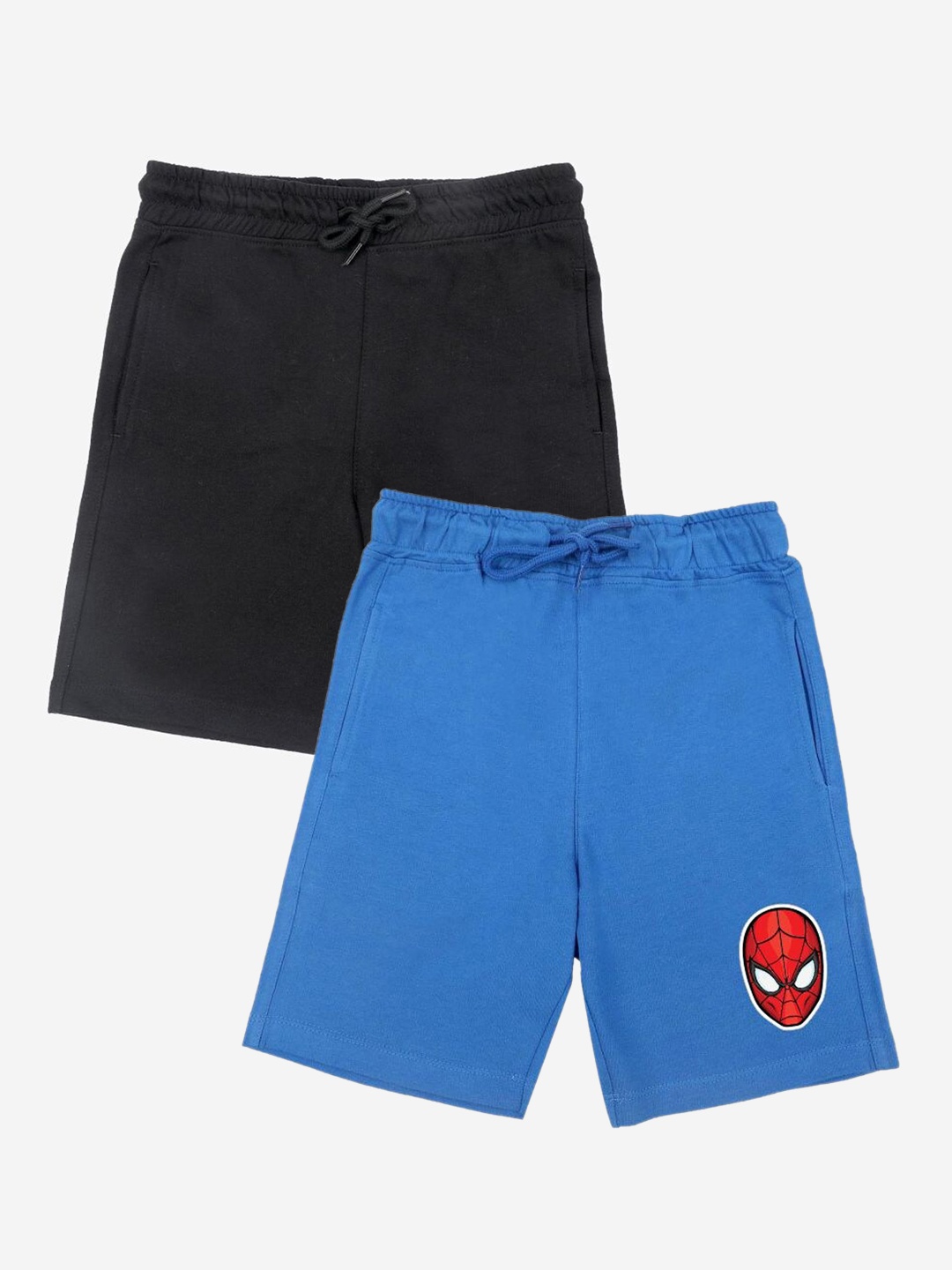 

YK Marvel Boys Pack Of 2 Solid Regular Fit Shorts with Avengers Spiderman Print Detail, Blue