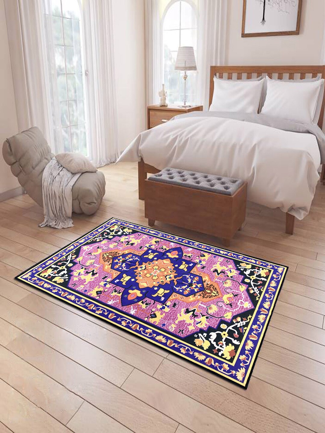 

Status Pink & Blue Ethnic Motif Printed Anti-Skid Carpet