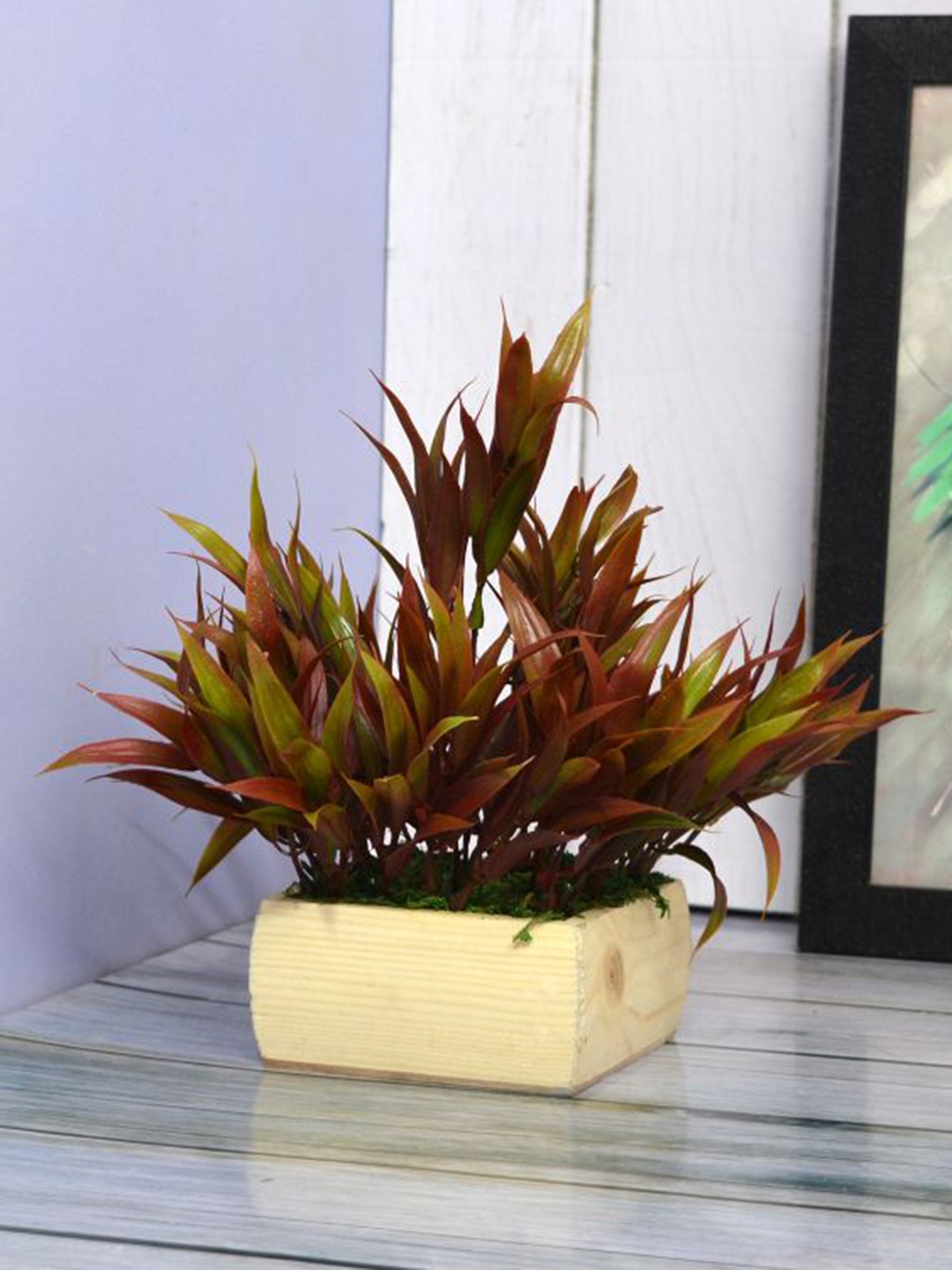 fancy mart Maroon & Green Artificial Bamboo Leaves In Pot