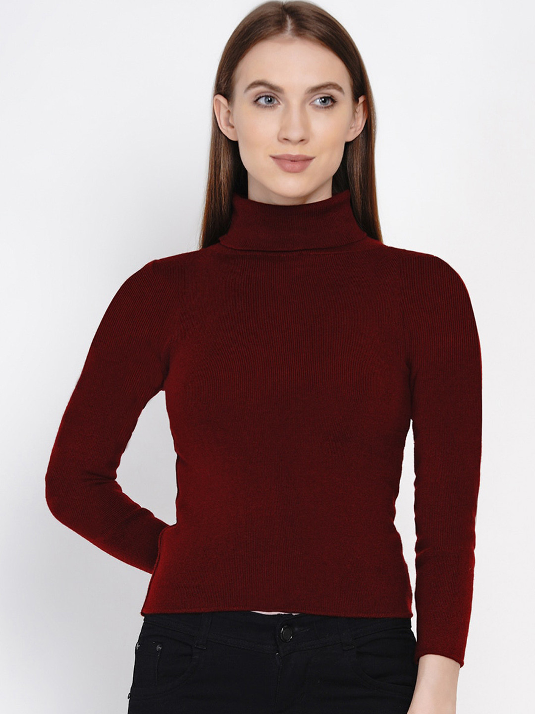 

FABNEST Women Maroon Solid Fitted Top