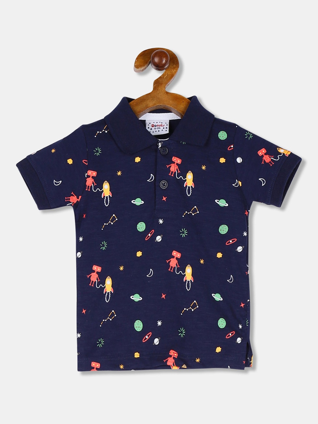 

Donuts Boys Navy Blue Printed Polo Collar T-shirt