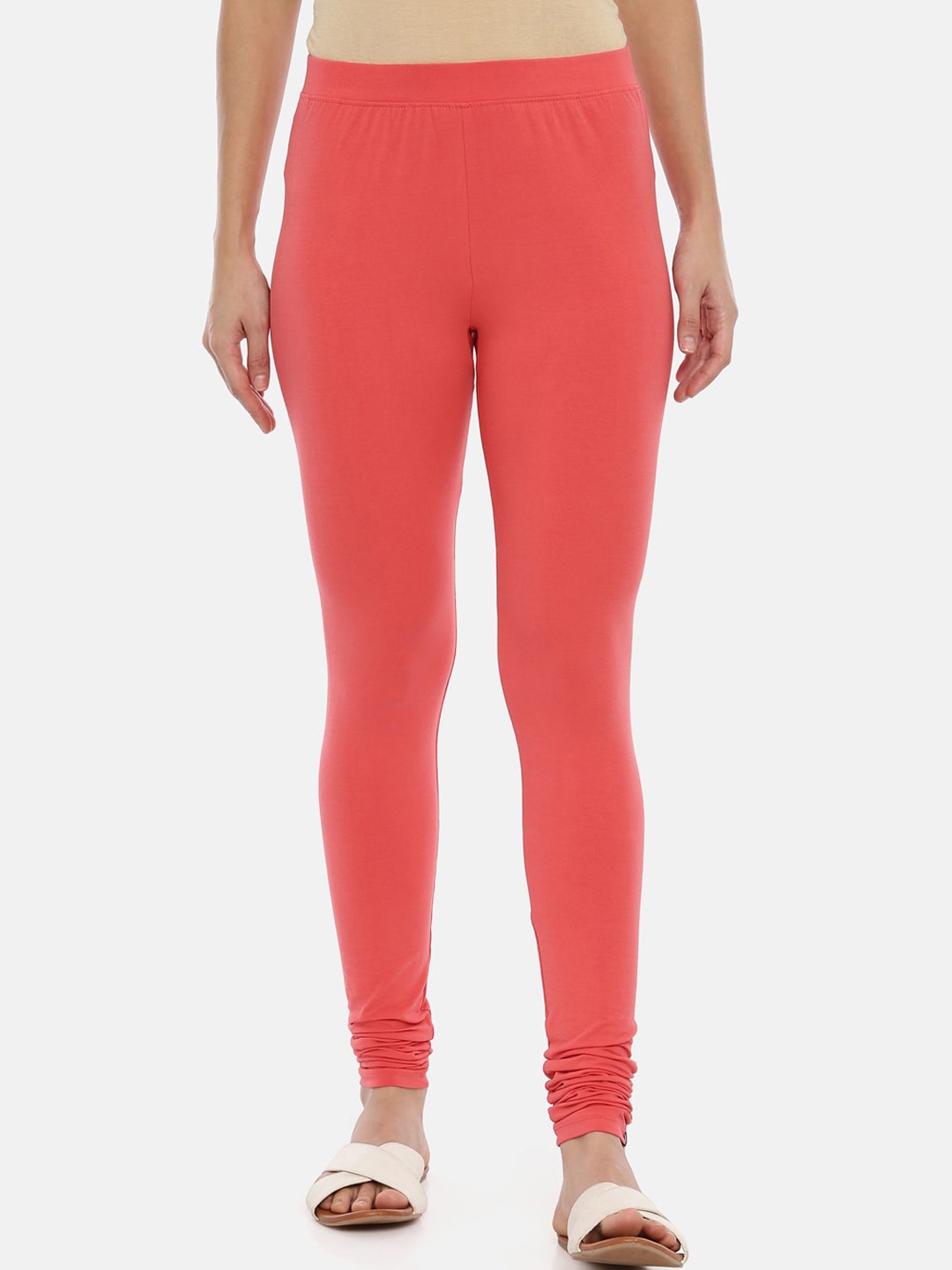

Huggy Women Peach-Colored Solid Churidar-Length Leggings