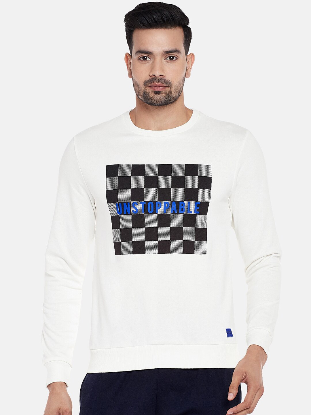 

People Men Off-White Checked Sweatshirt