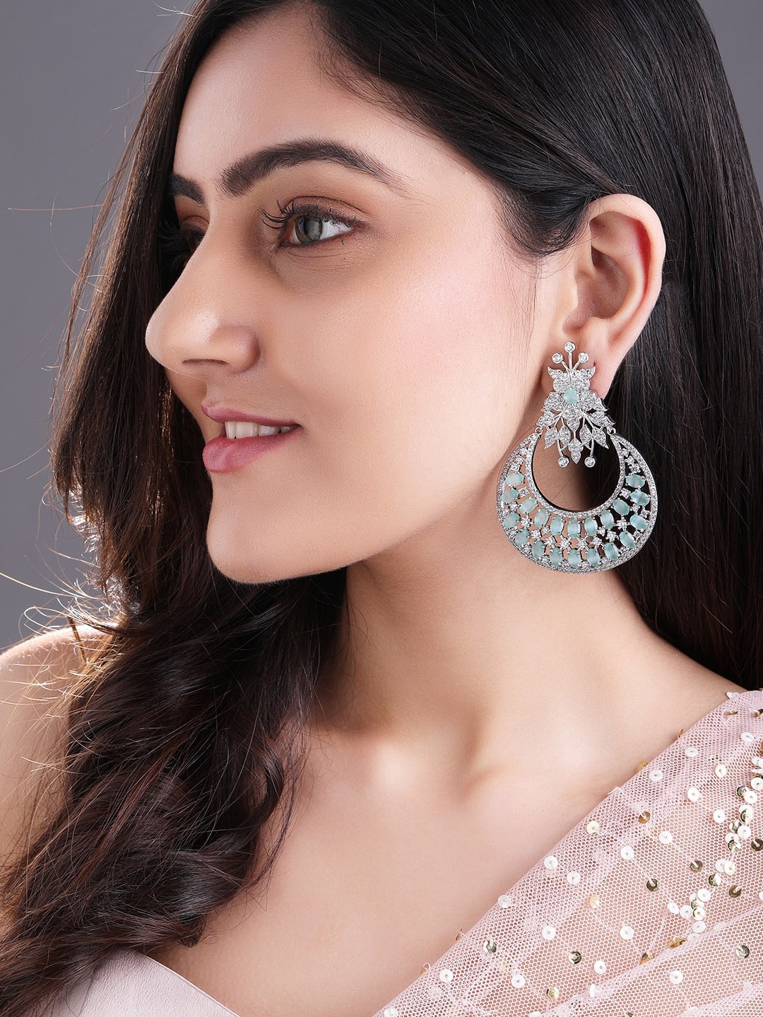 

Rubans Silver-Plated Zircon Studded Handcrafted Contemporary Chandbalis
