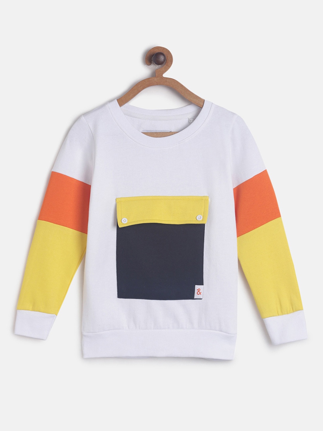 

TALES & STORIES Boys White & Yellow Colourblocked Sweatshirt