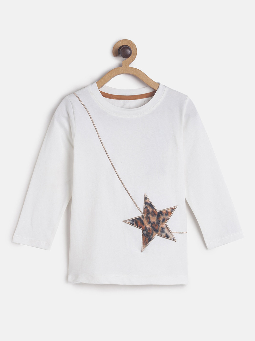 

TALES & STORIES Girls Off-White Solid Round Neck T-shirt