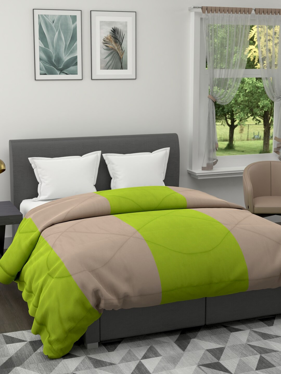 

Clasiko Green & Taupe Striped Mild Winter 233 GSM Double Bed Comforter