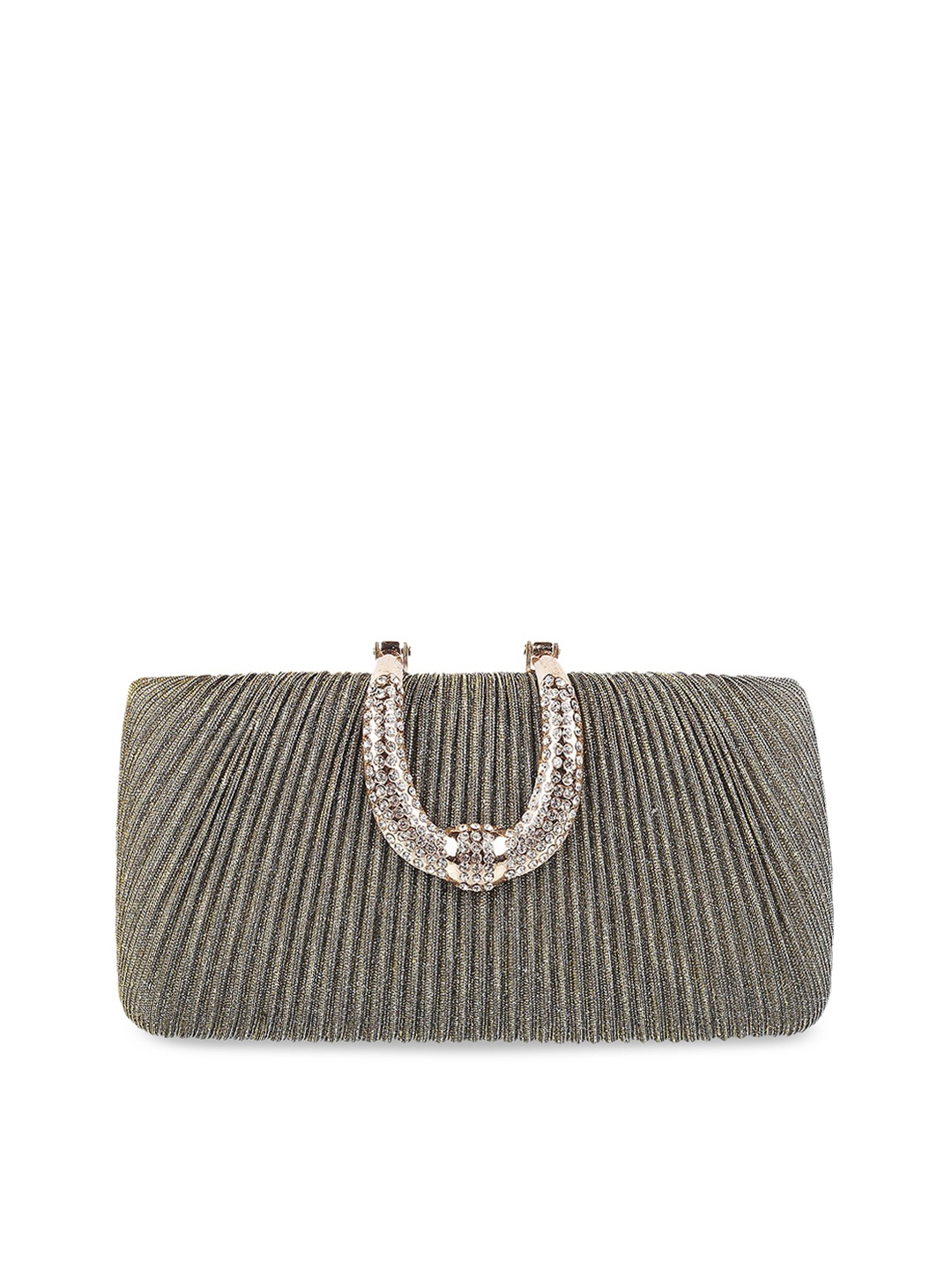 

Metro Black & Silver-Toned Textured Embellished Clutch