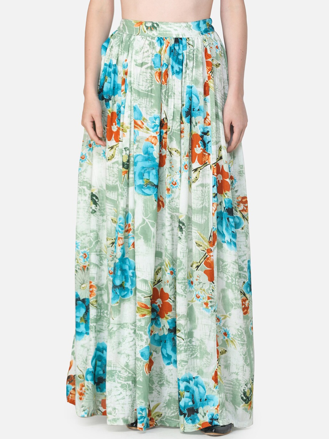 

SCORPIUS Women Green & Blue Floral Printed Maxi Flared Skirt