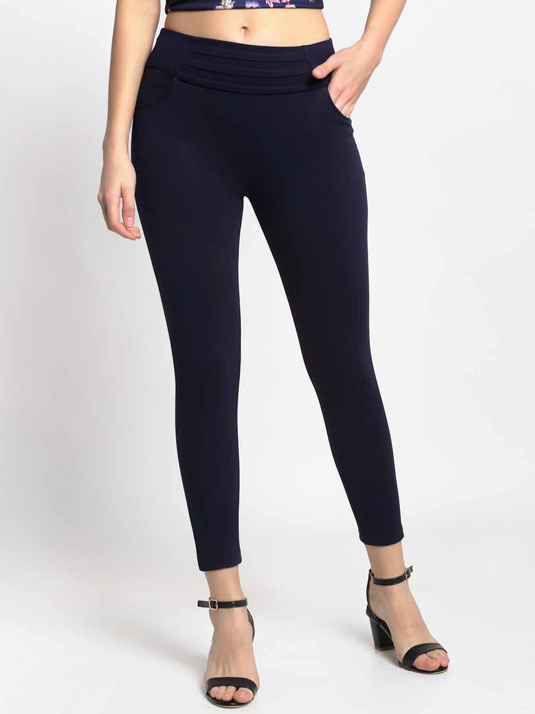 

Claura Women Navy Blue Solid Treggings