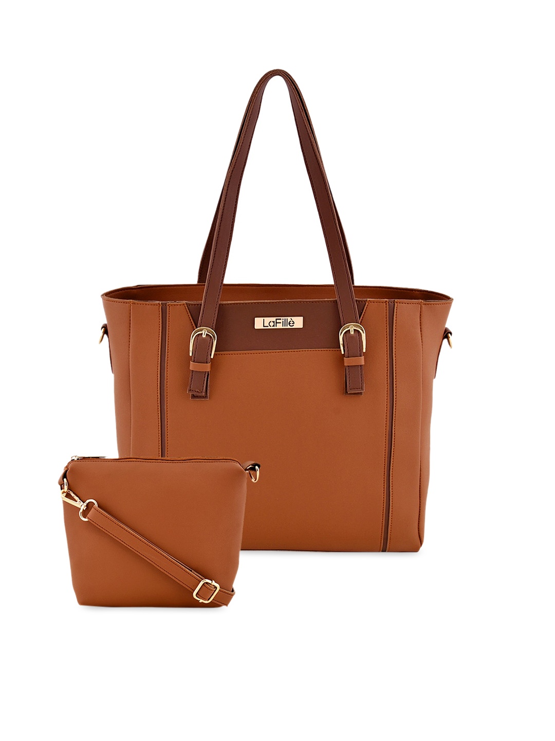 

LaFille Tan Brown Solid Shoulder Bag With Sling bag